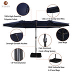 Mondawe 15ft Patio Umbrella Rectangular Outdoor Market Umbrella with Base and LED Lights Beige