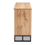 Baxton Studio Reid Modern and Contemporary Industrial Oak Finished Wood and Black Metal 3-Drawer Sideboard Buffet