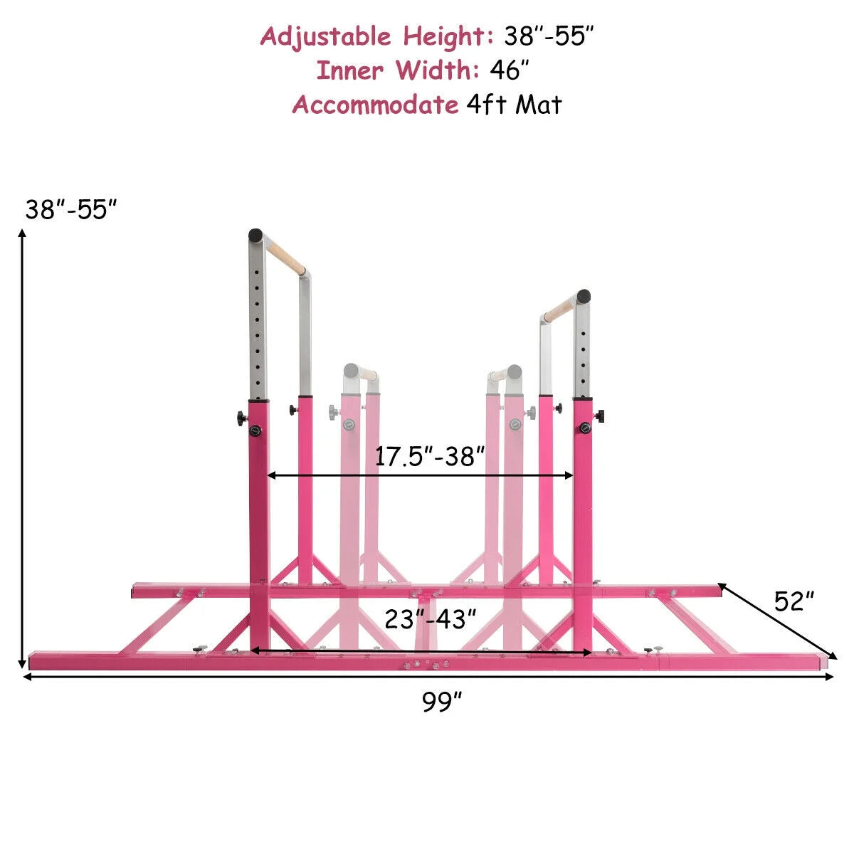 Costway Kids Gymnastics Parallel Bars Double Horizontal Bars Adjustable Width Height