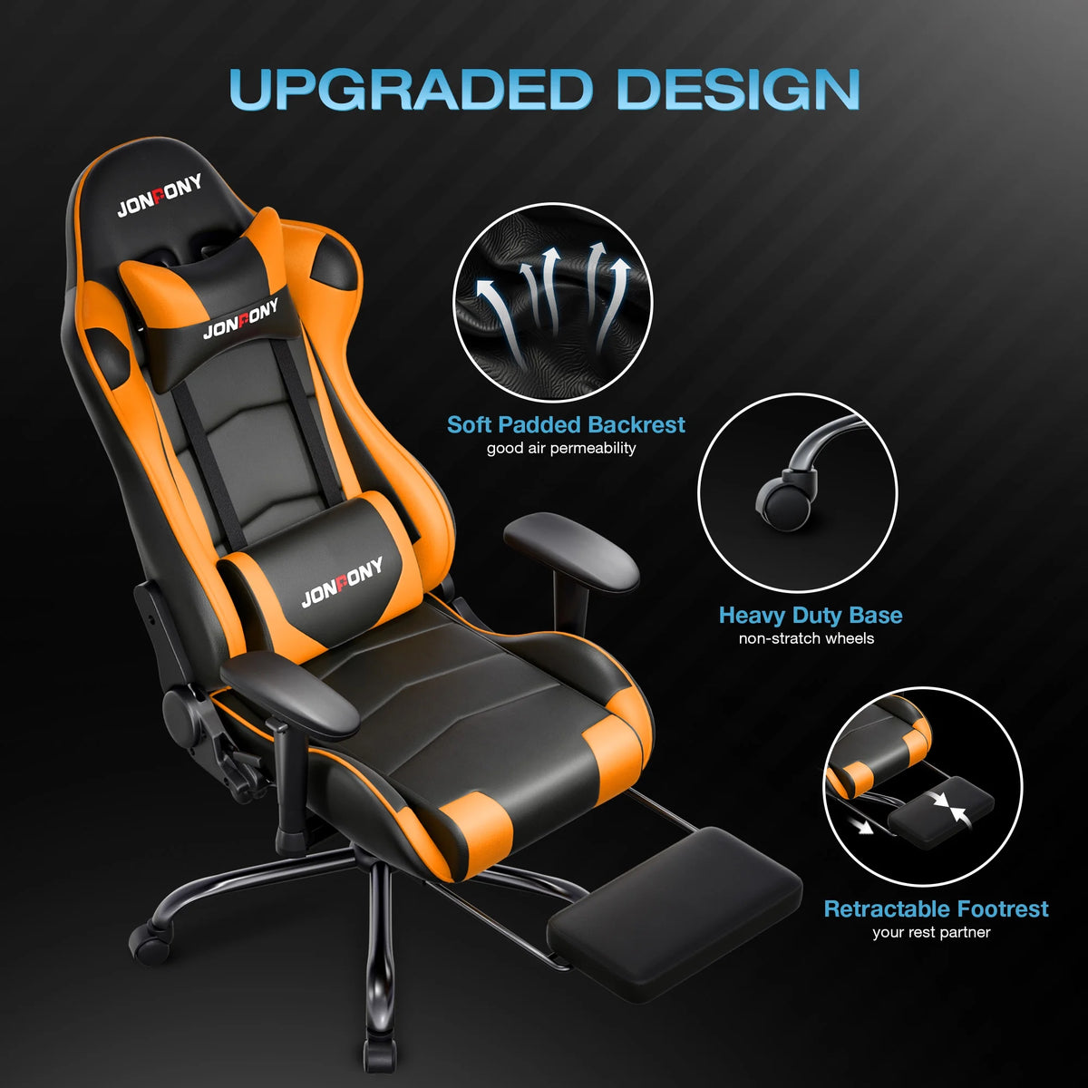 JONPONY Big and Tall 500LBS Gaming Chair, Ergonomic Design, Gamer Chair PU Leather with Footrest and Lumbar Support, High Back Office Chair Support 8 Hours Long Sitting,Red Computer Chair,Red