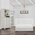Dream On Me Quinn Full-Size Folding Crib. Removable Wheels. Modern Nursey. Adjustable Mattress Support. Patent Folding System in White