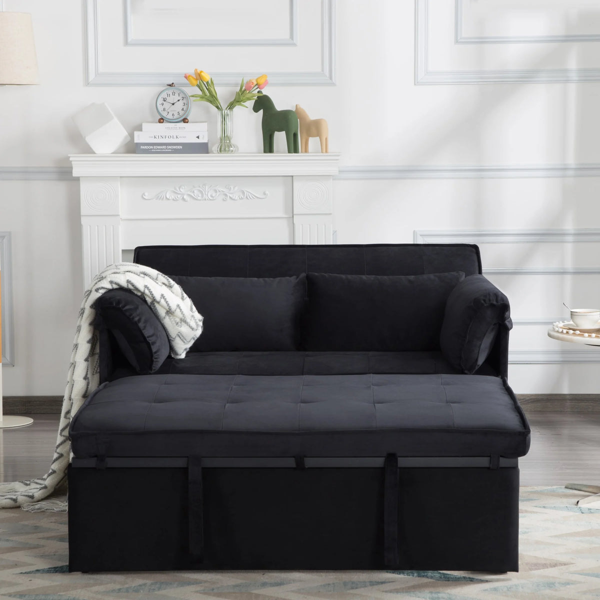 Gewnee 55'' Modern Convertible Velvet Sofa Bed with Pull-Out Twin Bed, Adjustable Backrest for Living Room, Office (Dark Gray)