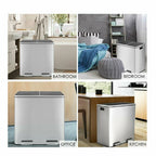 LAZY BUDDY Dual Garbage Can, Stainless Steel 16 Gallon Step Kitchen Trash Can with Soft-Close Lid, Double Compartment Garbage Recycling Bin