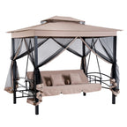 Outsunny 3 Person Patio Swing Chair, Gazebo Swing with Double Tier Canopy, Cushioned Seat, Mesh Sidewalls, gray