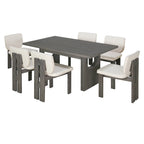 Harper & Bright Designs Farmhouse 7 Pieces Extendable Dining Table Set for 6, Solid Wood Kitchen Table with Butterfly Leaf and 6 Upholstered Chairs, Brown