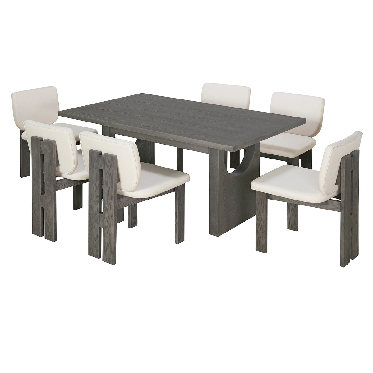Harper & Bright Designs Farmhouse 7 Pieces Extendable Dining Table Set for 6, Solid Wood Kitchen Table with Butterfly Leaf and 6 Upholstered Chairs, Brown
