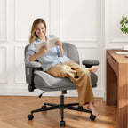 Romorgniz Criss Cross Chair with Adjustable Arms & Lumbar Support Office Chair with Reclining Back, Thick Cushion & Wheels for Office, Gaming, Reading, Vanity, Off-White