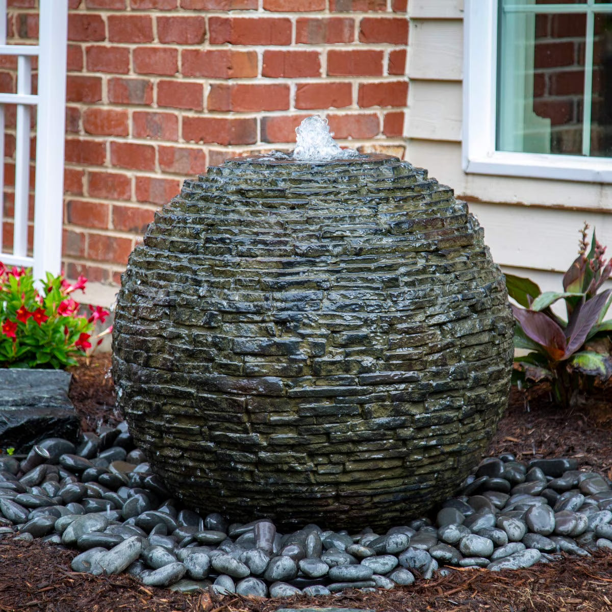 Aquascape 78288 Fiber-resin Stacked Slate Sphere Fountain, Multicolor