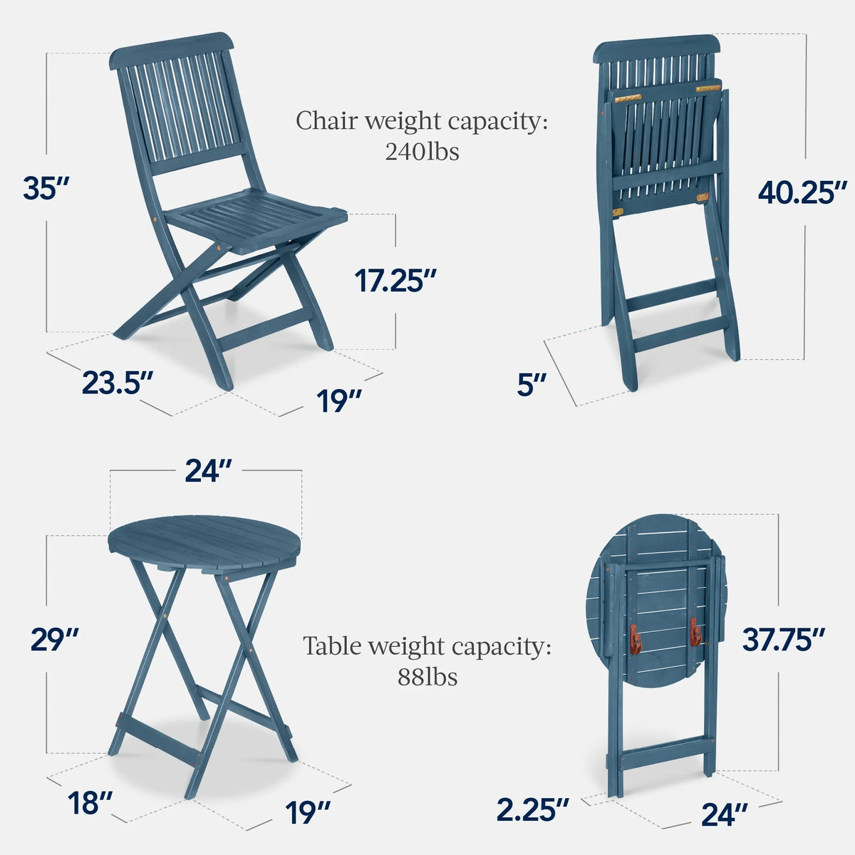 Best Choice Products 3-Piece Acacia Wood Bistro Set, Folding Patio Furniture w/ 2 Chairs, Table - Natural