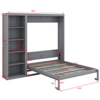 YunNianYang Queen Size Gray Murphy Bed Wall Bed with Shelves