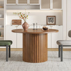 Modern Round Dining Table, 47 Inch Small Circle Kitchen Tables for 4-6, Wood Strip Base, Farmhouse Table for Kitchen, Dinning Room, Walnut
