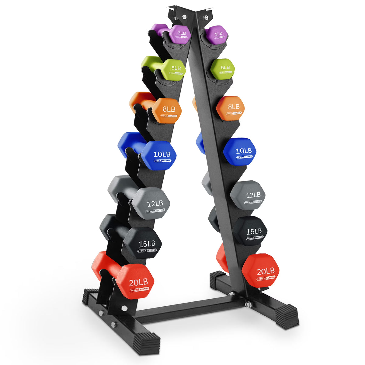 HolaHatha Neoprene Dumbbell Weight Set with Rack (Black), 112.5 lb
