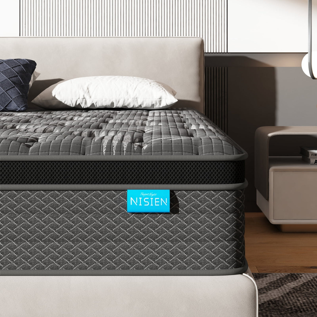 King Mattress,Nisien 14 Inch Hybrid Mattress in a Box, Gel Foam Mattress, Individually Wrapped Pocket Coils Innerspring Mattress, Support & Pressure Relief, Medium Firm Feel, 76"*80"*14"