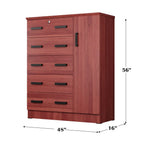 Better Home Products JCF Sofie 5 Drawer Wooden Tall Chest Wardrobe in Mahogany