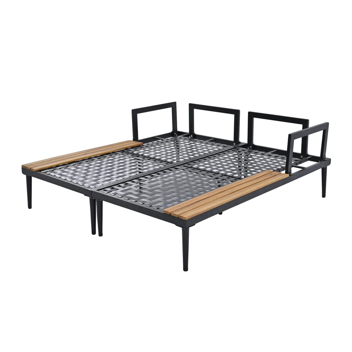 Harper & Bright Designs Patio Outdoor Metal Daybed for 2, All Weather Outdoor Chaise Lounges Reclining Chairs with Wood Topped Side Spaces for Drinks for Poolside Balcony Deck, Gray