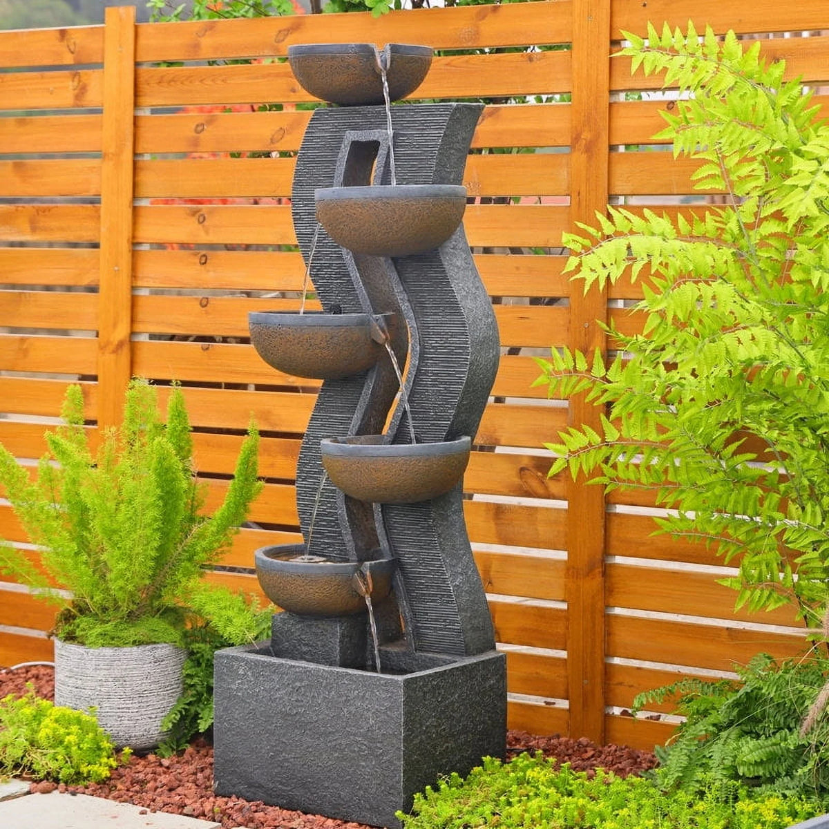 6-Tiered Garden Water Fountains Large Outdoor Fountains and Waterfalls with Light for Patio Yard Porch Pool Decor