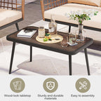 LAUSAINT HOME 4 Pieces Outdoor Conversation Sets, Patio Metal Frame Sofa with Wood Loveseat and Coffee Table, Beige Cushions