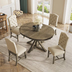 Besthome Farmhouse Extendable Round Kitchen Dining Room Table Set with Upholstered Chairs of 4, 5 Piece Round Dining Table Set with Extendable Table, Espresso