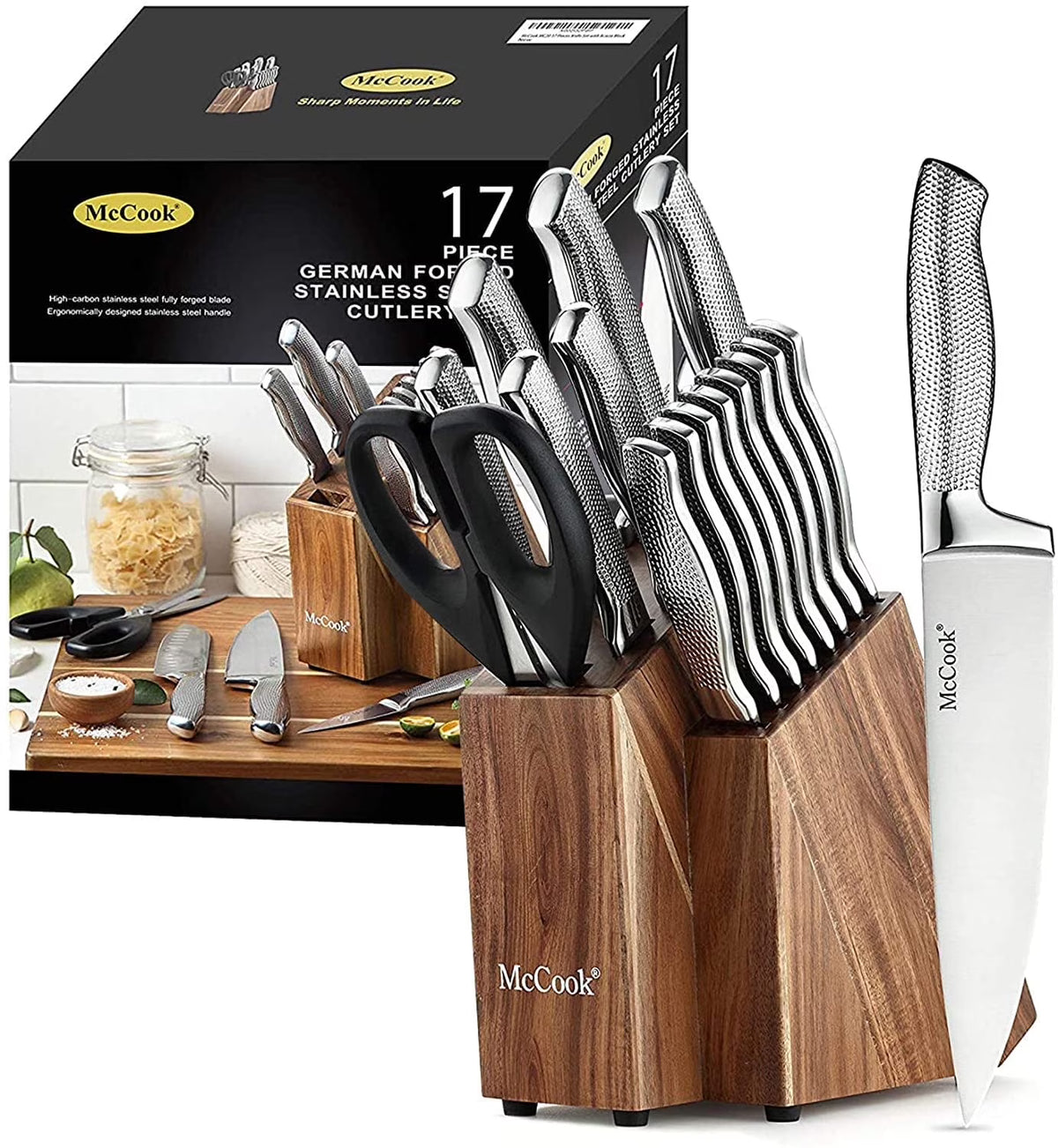 McCook MC20 17pcs Kitchen Knife Set with Block Cutlery Knife Block Set Stainless Steel