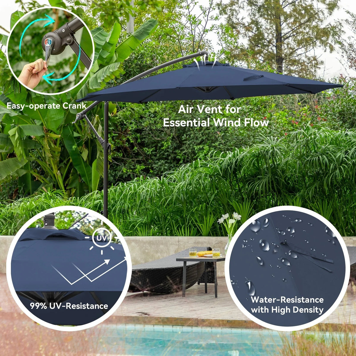 JUSTLET 10ft Heavy Duty Patio Hanging Offset Cantilever Patio Umbrella W/ 4-Piece Base Included Included, Beige