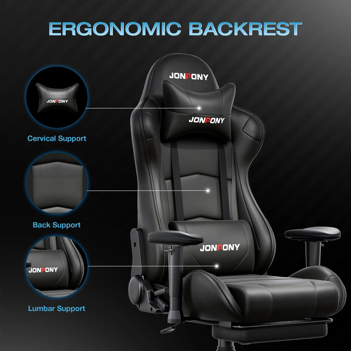 JONPONY Big and Tall 500LBS Gaming Chair, Ergonomic Design, Gamer Chair PU Leather with Footrest and Lumbar Support, High Back Office Chair Support 8 Hours Long Sitting,Red Computer Chair,Red
