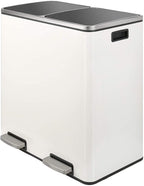 LAZY BUDDY Dual Garbage Can, Stainless Steel 16 Gallon Step Kitchen Trash Can with Soft-Close Lid, Double Compartment Garbage Recycling Bin