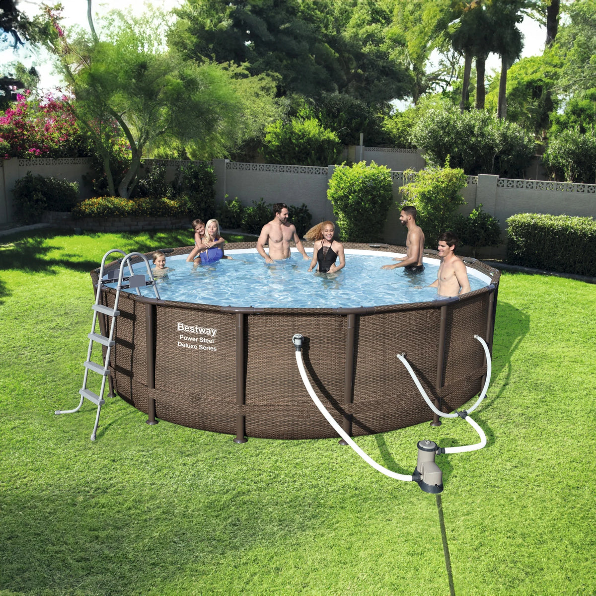 Bestway Power Steel 14' x 42" Round Above Ground Outdoor Swimming Pool Set