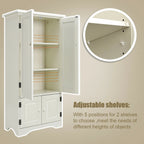 Costway Accent Storage Cabinet Adjustable Shelves Antique 2 Door Floor Cabinet Cream White