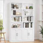 Homfa 73�� Tall Bookcases with Doors, 8 Cubes 6-Tier Double Row Bookshelf, White Bookcase for Living Room Home Office