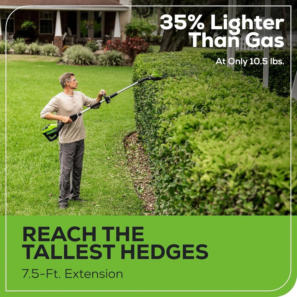 Greenworks 60V 20" Brushless Cordless Battery Powered Pole Hedge Trimmer, 2.0Ah Battery and Charger Included