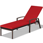 Costway 2PCS Patio Rattan Lounge Chair Chaise Recliner Back Adjustable Cushioned Red