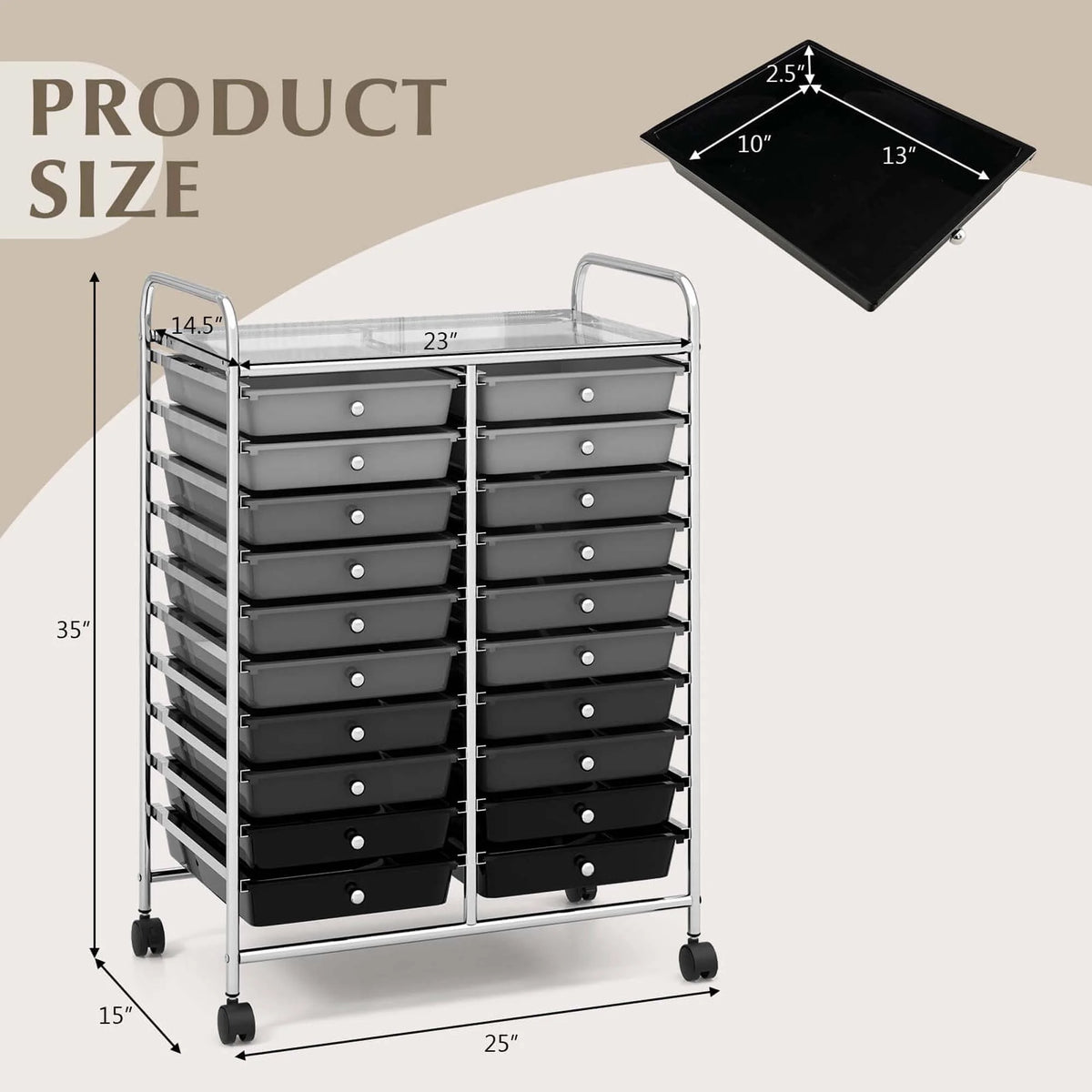 Costway 20 Drawer Rolling Storage Cart Tools Scrapbook Paper Office School Organizer Yellow