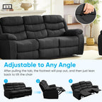 MUZZ Modern Reclining Sofa ,3-Seater Recliner Sofa with Cup Holders, Flip-Up Storage, Reversible Backrest and Footrest, Gray