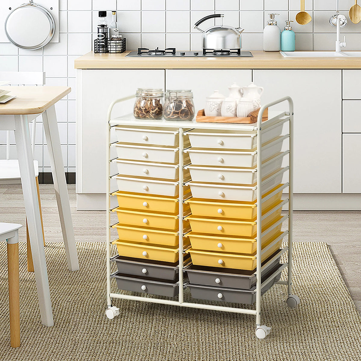 Costway 20 Drawer Rolling Storage Cart Tools Scrapbook Paper Office School Organizer Yellow