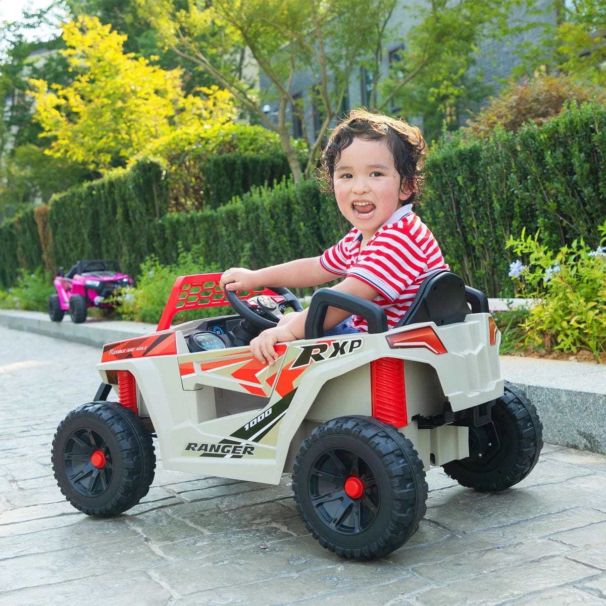 TOBBI 12V Kids Electric off-Road UTV Truck Car Battery Powered Ride on Toys for Girls with LED Headlights, Music, Horn