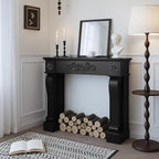 EPICOZY 44.5" Fireplace Mantel, Freestanding Fireplace Surround with Leg for Electric Fireplaces, MDF Mantel Surround with Shelf for Living Room with Decorative Pattern, Anti-Tipping & Waterproof