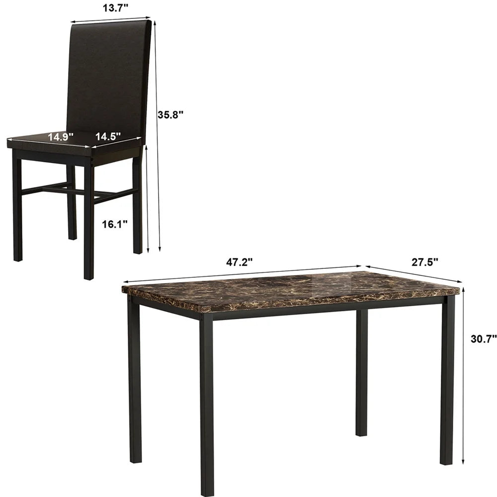 5 Piece Dining Room Table Set, Modern Dining Table Sets with Gray Velvet Upholstered Chairs for 4, Faux Marble Pattern Rectangle Kitchen Table Set for Bar Living Room Breakfast Nook Small Space