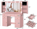 White Vanity Desk with Large Lighted Mirror & Power Outlet, Makeup Vanity Table with Glass Top & Drawers, Sliding Storage, 44.1" Large Makeup Vanity Table for Women Girls, White