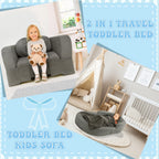 Coumy Toddler Travel Bed 2-in-1 Kids Sofa Chair with Removable Cover, Soft Foam Portable Foldable Toddler Bed for Travel with Carrying Bag, Blue