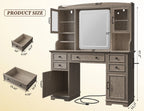 EnHomee Farmhouse Vanity Desk with Mirror and Lights White Vanity with Lighted Mirror Makeup Vanity Set with RGB Cabinets and Storage Drawers