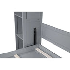 Aukfa Queen Size Murphy Bed with 5-Tier Storage Shelf & LED Lights, Foldable Wall Bed Cabinet with Mattress Support, Space-Saving Design for Guest Room/Home Office, Gray