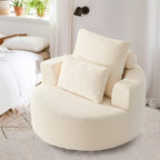 Fumahaus Upholstered Swivel Accent Chair, Oversized Comfy Round Sofa Chair with Two Pillows, Leisure Sofa Chair for Living Room Bedroom, Beige