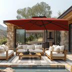 Alpha Joy 12x9ft Outdoor Patio Umbrella Large Rectangle Offset Cantilever Double Umbrella with 360°Rotation, Beige