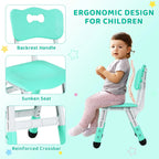 LAZY BUDDY Kids Table and 4 Chairs Set, Height Adjustable Toddler Desk with Graffiti Desktop, Kids Activity Table Set for Daycare, Home