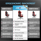 JONPONY Big and Tall 500LBS Gaming Chair, Ergonomic Design, Gamer Chair PU Leather with Footrest and Lumbar Support, High Back Office Chair Support 8 Hours Long Sitting,Red Computer Chair,Red