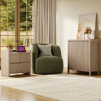 SICOTAS 25.4" Wide Nightstand Set of 2 with Charging Station, Modern Night Stand  with  2 Fluted Dresser & Handle-Less Storage Farmhouse Bed Side Table  for Bedroom, Natural Oak