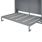 Queen Size Murphy Bed Wall Bed with Top Shelves & USB Charging, Space-Saving Cabinet Bed with Flexible Slats, Gray Modern Foldable Bed