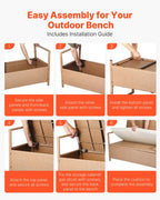 VEVOR Outdoor Storage Bench, 2-Person PE Rattan Storage Bench, 70 Gal Deck Box with Cushion, Supports up to 265 lbs, Weatherproof Outdoor Seating & Porch Decor for Patio Garden Balcony Yard