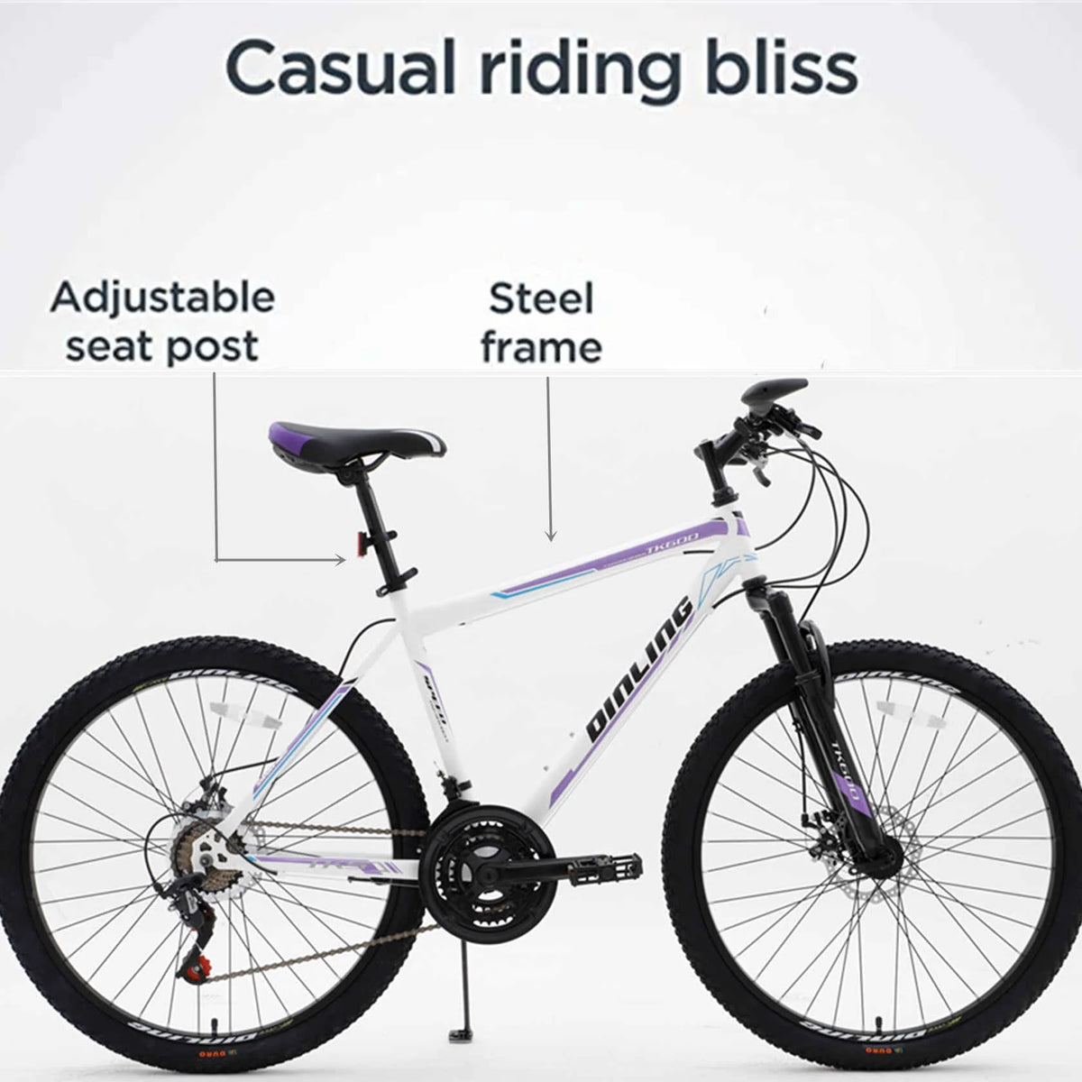 Dinling Hybrid Bike for Men and Women, Shimano 21-Speed, 26 Inch  Mountain Bike Purple