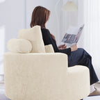 Fumahaus Upholstered Swivel Accent Chair, Oversized Comfy Round Sofa Chair with Two Pillows, Leisure Sofa Chair for Living Room Bedroom, Beige